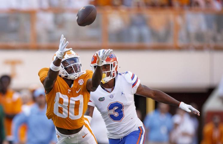 Florida Gators wearing blue helmets at Tennessee